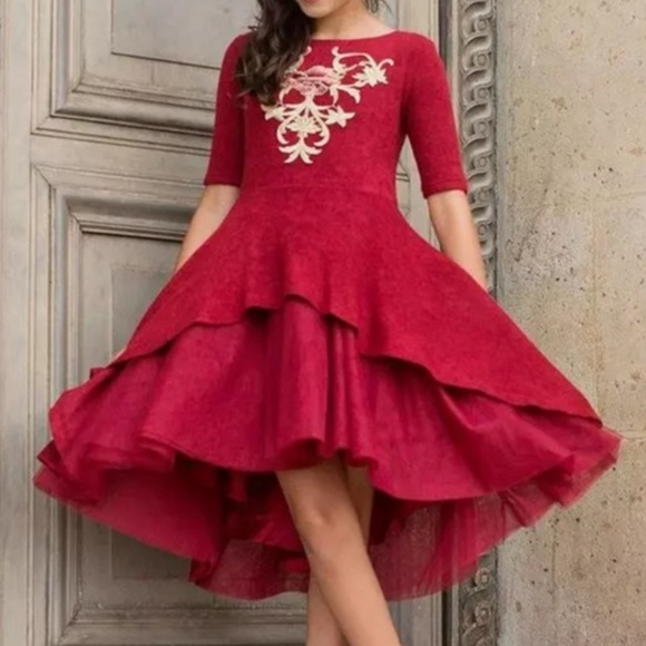 Joyfolie Red Tulle Roselyn Scarlett Dress Sz 8 with Gold Embroidery - Picture 1 of 9